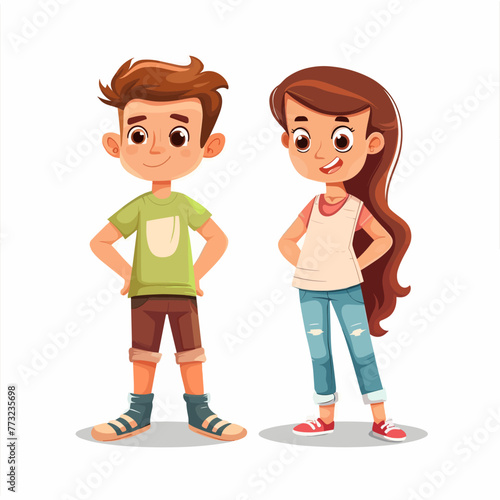 Cute little boy and girl standing together. Vector illustration in cartoon style