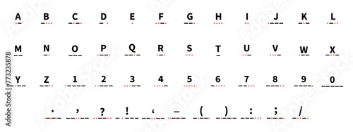 Morse code font sets vector silhouette isolated on white background.Message information in digital language with visual symbols. Vector eps10 photo
