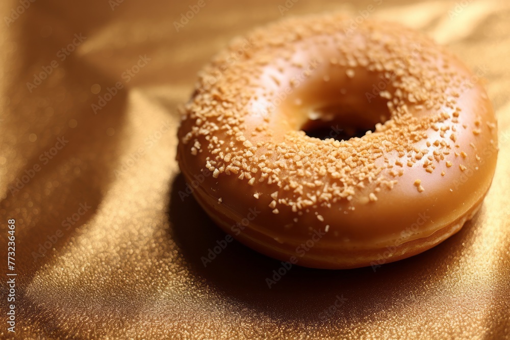 Exquisite doughnut on a metal tray against a kraft paper background Exquisite doughnut on a metal tray against a kraft paper background
