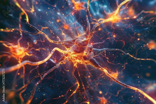 3D illustration Neuron cells of human nervous system.