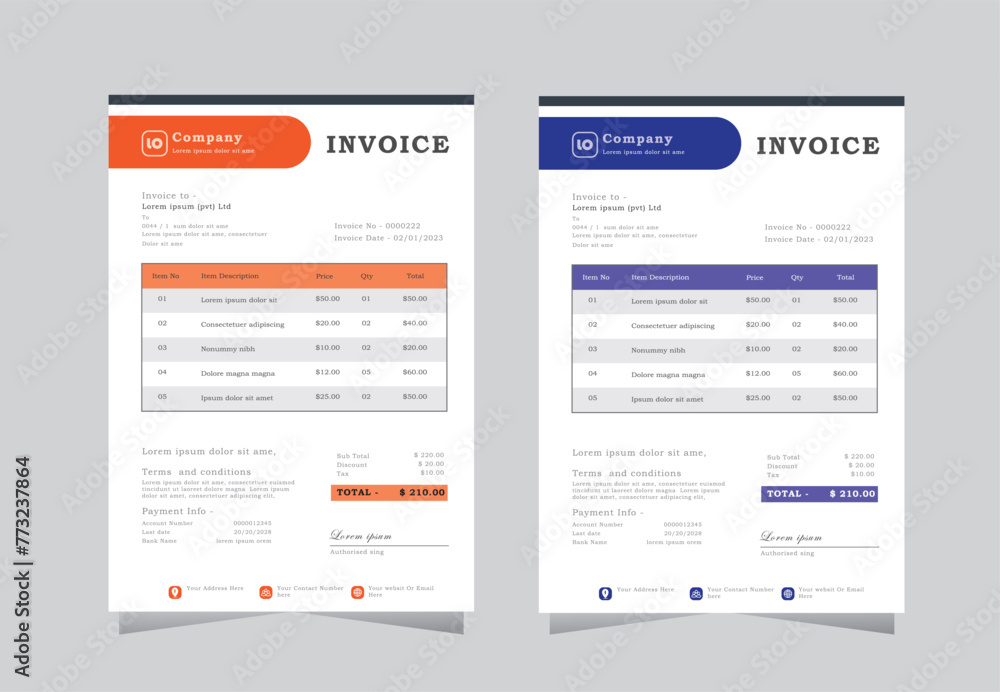 Creative and Unique abstract Corporate business invoice template. Quotation Invoice Layout Template Paper Sheet Include Accounting, Price, Tax, and Quantity. invoice templat in Vector illustration