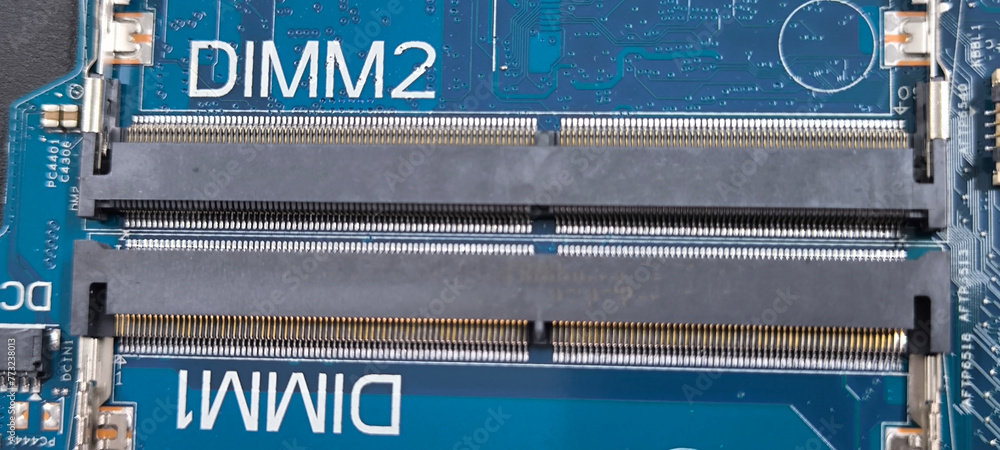 Ram slot on the mainboard of a notebook computer.
