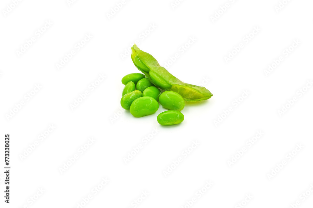 Fresh edamame soybeans and pods isolated on white background. Fresh edamame soybeans and pods isolated on white background.