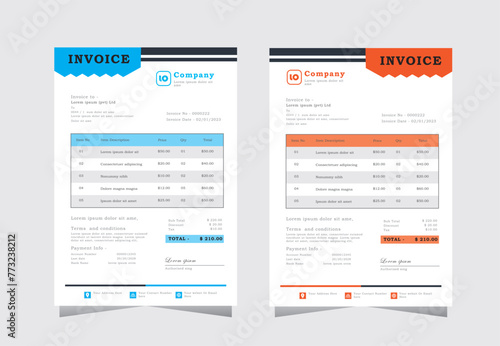 Creative and Unique abstract Corporate business invoice template. Quotation Invoice Layout Template Paper Sheet Include Accounting, Price, Tax, and Quantity. invoice templat in Vector illustration