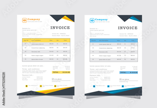 Corporate Business Invoice design template vector illustration bill form price invoice. Creative invoice template vector. business stationery design payment agreement design template, 