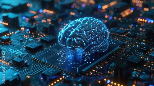 A colorful brain living on electronics, CPU, high technology, Artificial intelligence © khwanchai