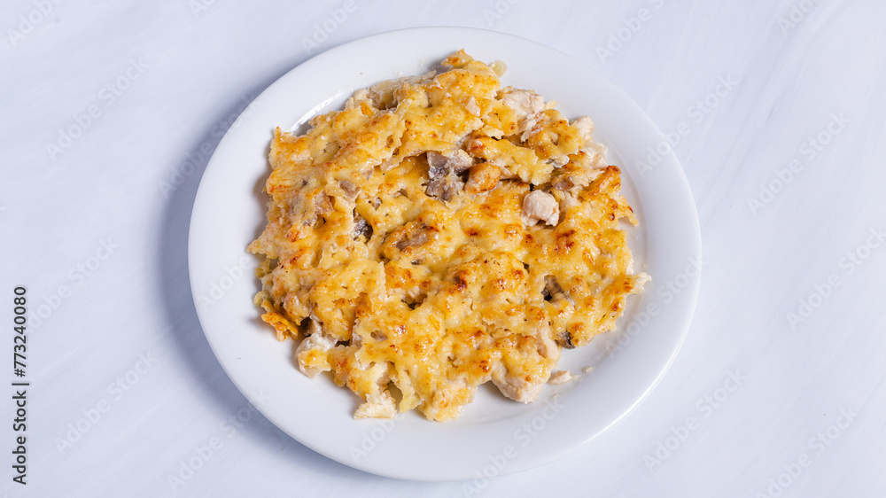 Chicken julienne plate top view Chicken julienne plate top view