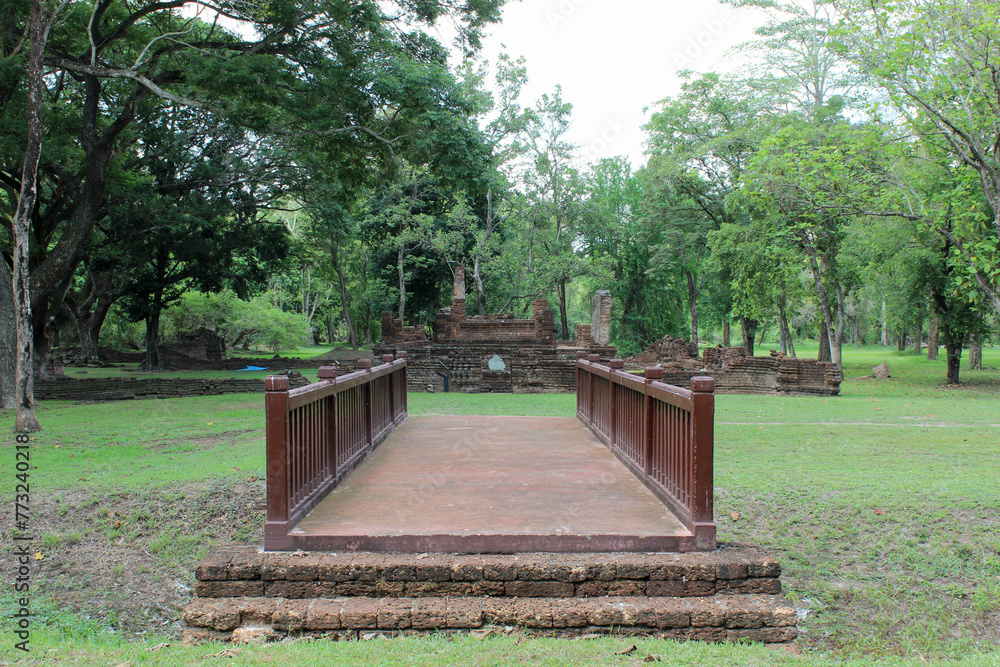 Bridge to Wat Nang Phaya, Si Satchanalai Historical Park, A historical park in Si Satchanalai district, Sukhothai Province, Northern Thailand