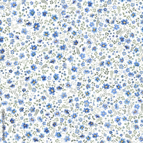 seamless floral pattern with small blue flowers
