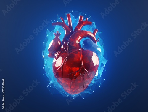 a red heart with blue background