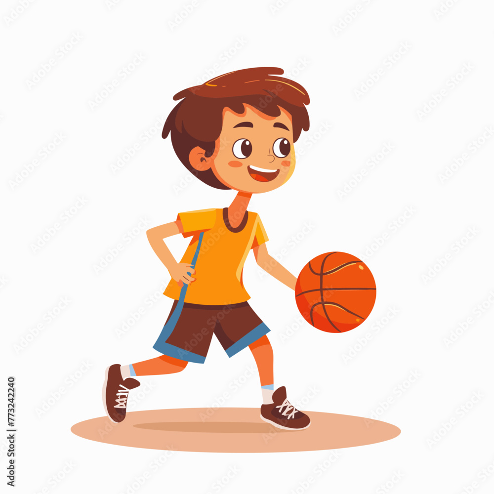 Cute little boy playing basketball vector Illustration isolated on a white background.