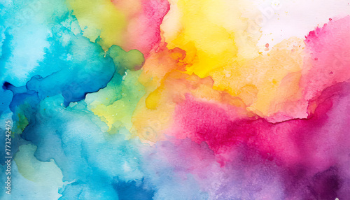 Background made of bold rainbow colored watercolor paints photo