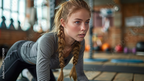 Side view of female trainer doing burpee test,generative ai