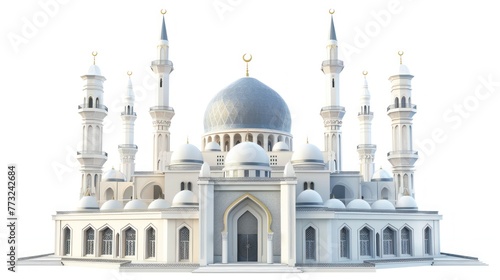3D illustration of modern mosque building isolated on white background
