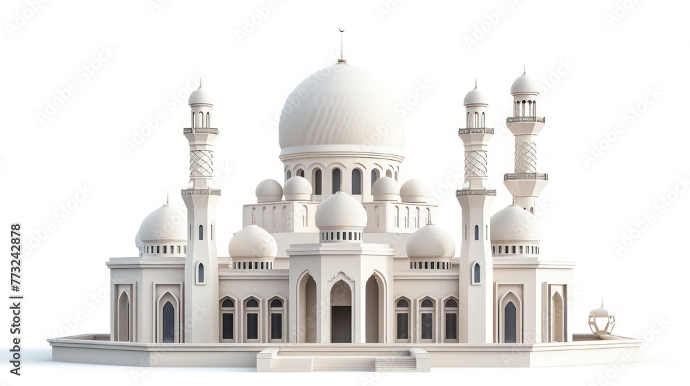 3D illustration of modern mosque building isolated on white background