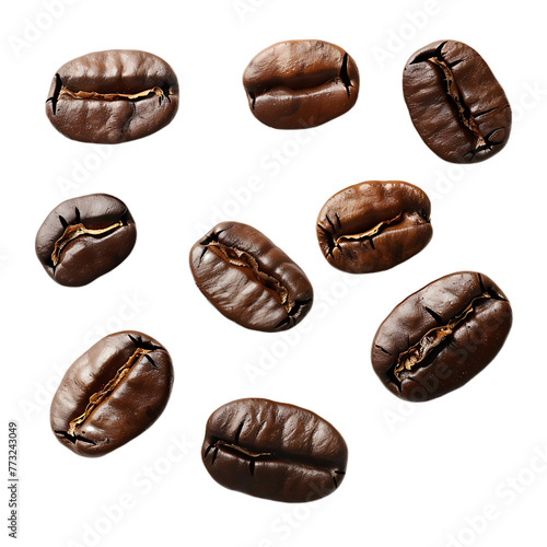 Set Close Up of coffee beans on transparent background PNG