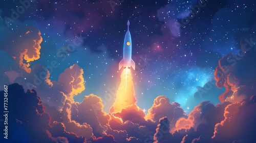 Digital illustration of a rocket taking off