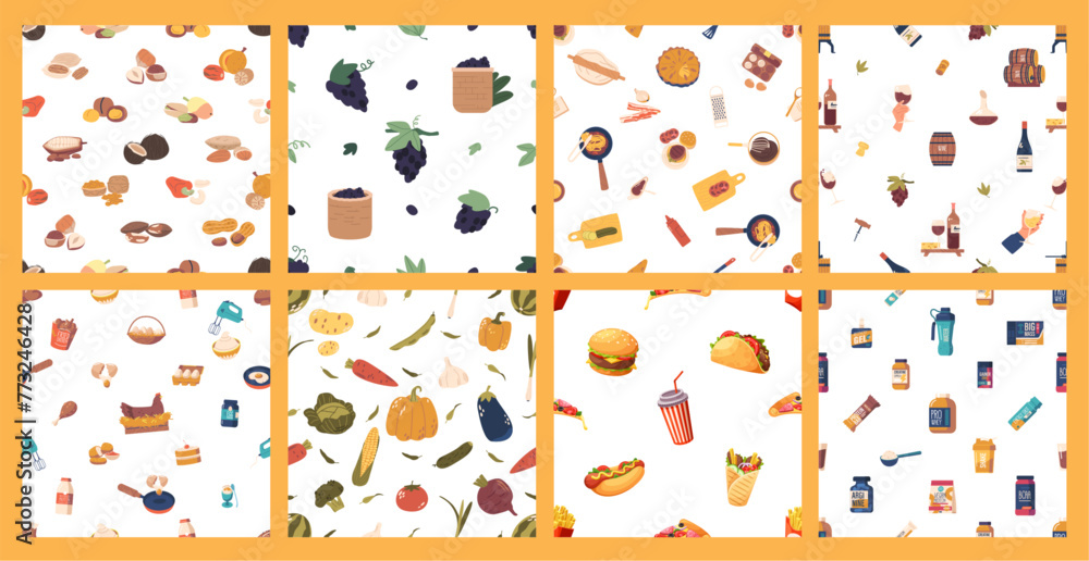 custom made wallpaper toronto digitalSeamless Pattern with Delightful Array Of Colorful And Appetizing Food Items, Including Burger, Fries, Hot Dog And Pizza