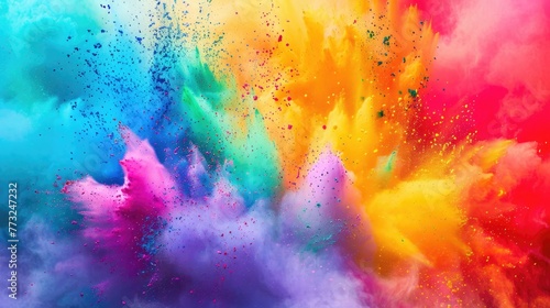   olorful rainbow holi paint color powder explosion isolated on white  panorama background with free place for text