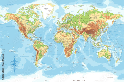 World Map - Highly Detailed Topographic Relief Vector Map of the World. Ideally for the Print Posters