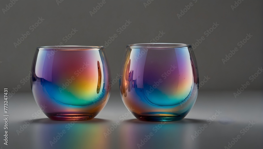 An iridescent glass cup that shifts color under different angles of light, mimicking a soap bubble Generative AI An iridescent glass cup that shifts color under different angles of light, mimicking a soap bubble Generative AI