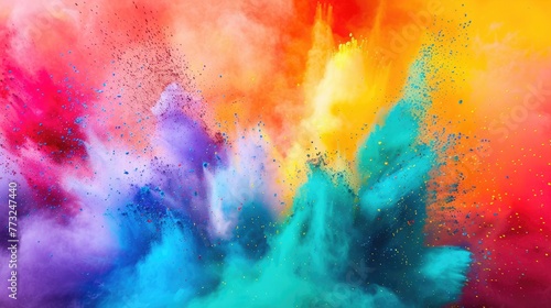  olorful rainbow holi paint color powder explosion isolated on white  panorama background with free place for text