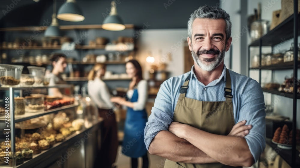 A Smiling Baker in His Bakery A Smiling Baker in His Bakery