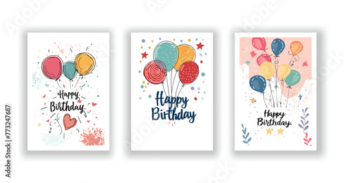 Whimsical Happy Birthday Card Collection, Hand-Drawn Flyers, Postcards, and Invitations