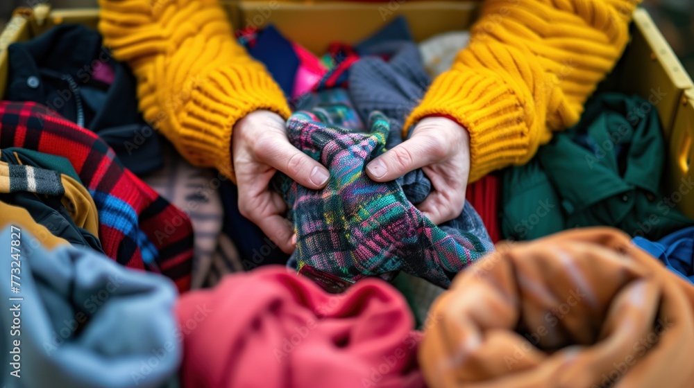 Volunteer Service: Hands Collecting Clothing Donations