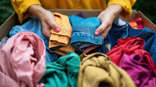 Community Aid: Hands Sorting Through Clothing Box