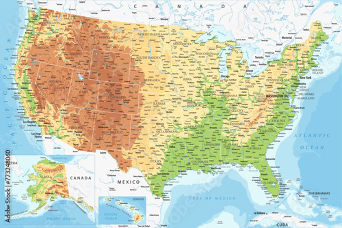 United States - Highly Detailed Topographic Relief Vector Map of the USA. Ideally for the Print Posters