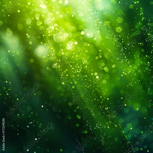 background of light green and dark shades with sparkling particles, bokeh effect, glowing lights
