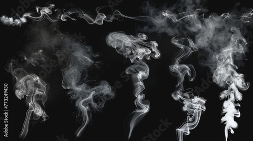 White smoke group movement, abstract line isolated on black background