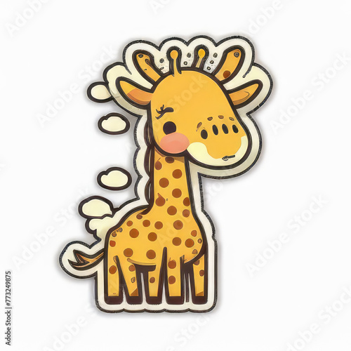 Funny cute baby giraffe cartoon clipart design, isolated on white background