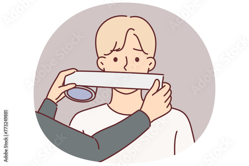 Unfortunate man is taped over mouth with censorship to limit speech and stop spread of information