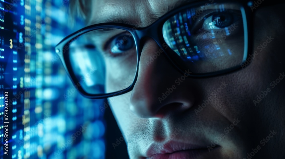 A Man with Reflective Computer Screens A Man with Reflective Computer Screens