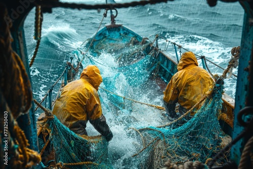 Fishermen fish with nets on an industrial scale. Fishing in the North Sea photo