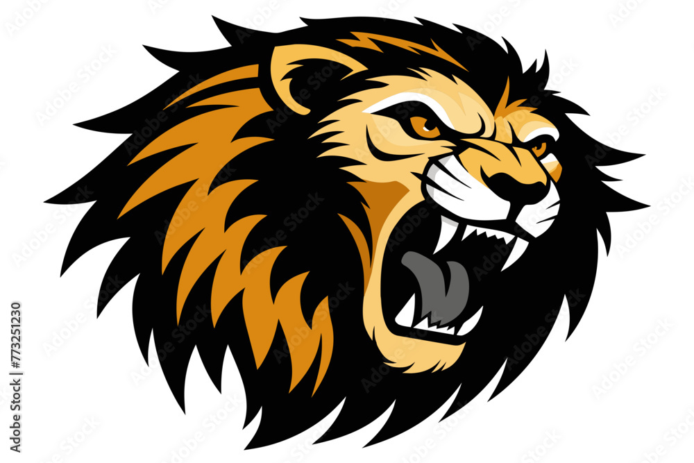 head of lion with open mouth and sharp teeth, isolated on clear white background head of lion with open mouth and sharp teeth, isolated on clear white background