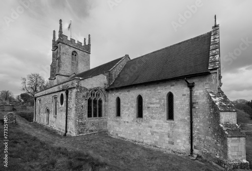 14th Century English church in an abandoned village. Monochrome.