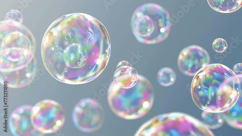 Modern flying soap bubbles on a transparent background. This is a collection of realistic soap bubbles that are located on a transparent background.