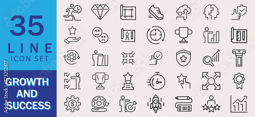 Success and Growth Icons set. Vector illustration in modern thin line style of business icons: personal, professional, and financial growth, progress, career. Pictograms and infographics