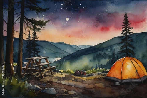 watercolor camping card