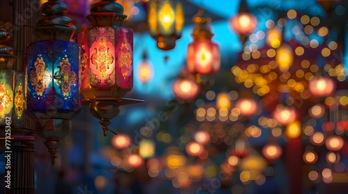 Colorful Glass Lantern Lights Embellished with Traditional Motifs ai image