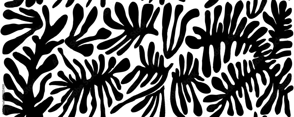Simple abstract contemporary seamless pattern. Hand-drawn flower and leaf shape textures. Repeatable black boho prints. Vector illustration Simple abstract contemporary seamless pattern. Hand-drawn flower and leaf shape textures. Repeatable black boho prints. Vector illustration