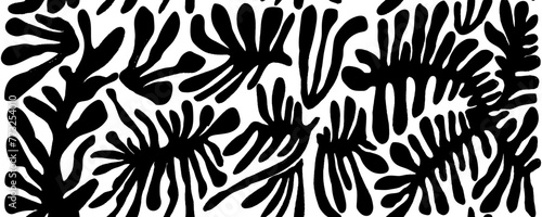 Simple abstract contemporary seamless pattern. Hand-drawn flower and leaf shape textures. Repeatable black boho prints. Vector illustration