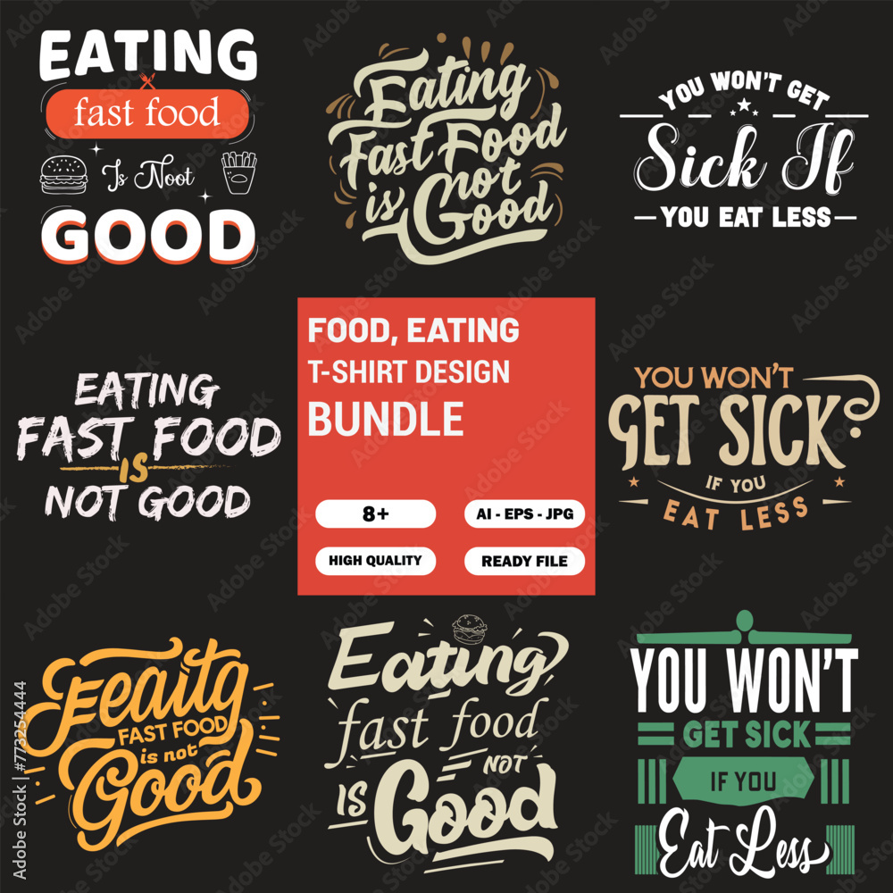 Eating Fast Food T-Shirt Design Bundle