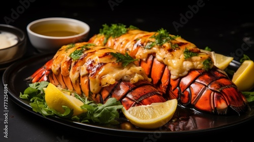 Traditional barbecue spiny lobster tail sliced 