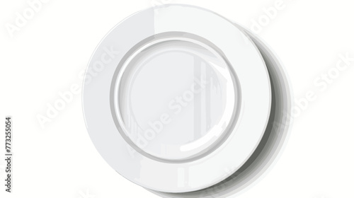 Empty white classic circle plate. Top view dish Reali