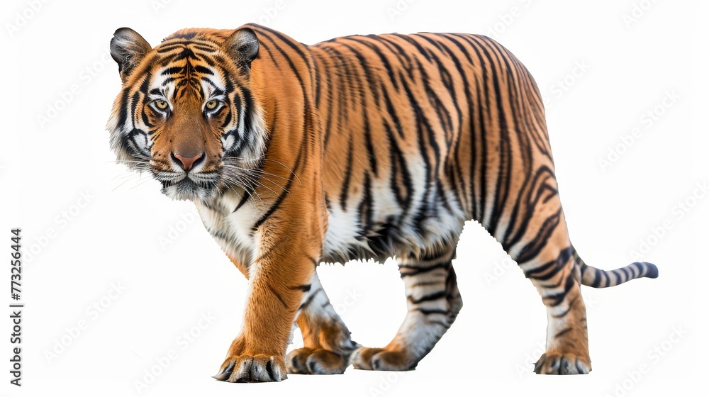 Clipping path included for the Royal Tiger (P. t. corbetti). The tiger is staring at its prey. Hunter concept.