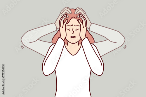 Woman experiences dizziness and loss of coordination caused by bppv syndrome, which disrupts brain function. Problem of dizziness and migraine in girl, due to severe psychological stress and illness
